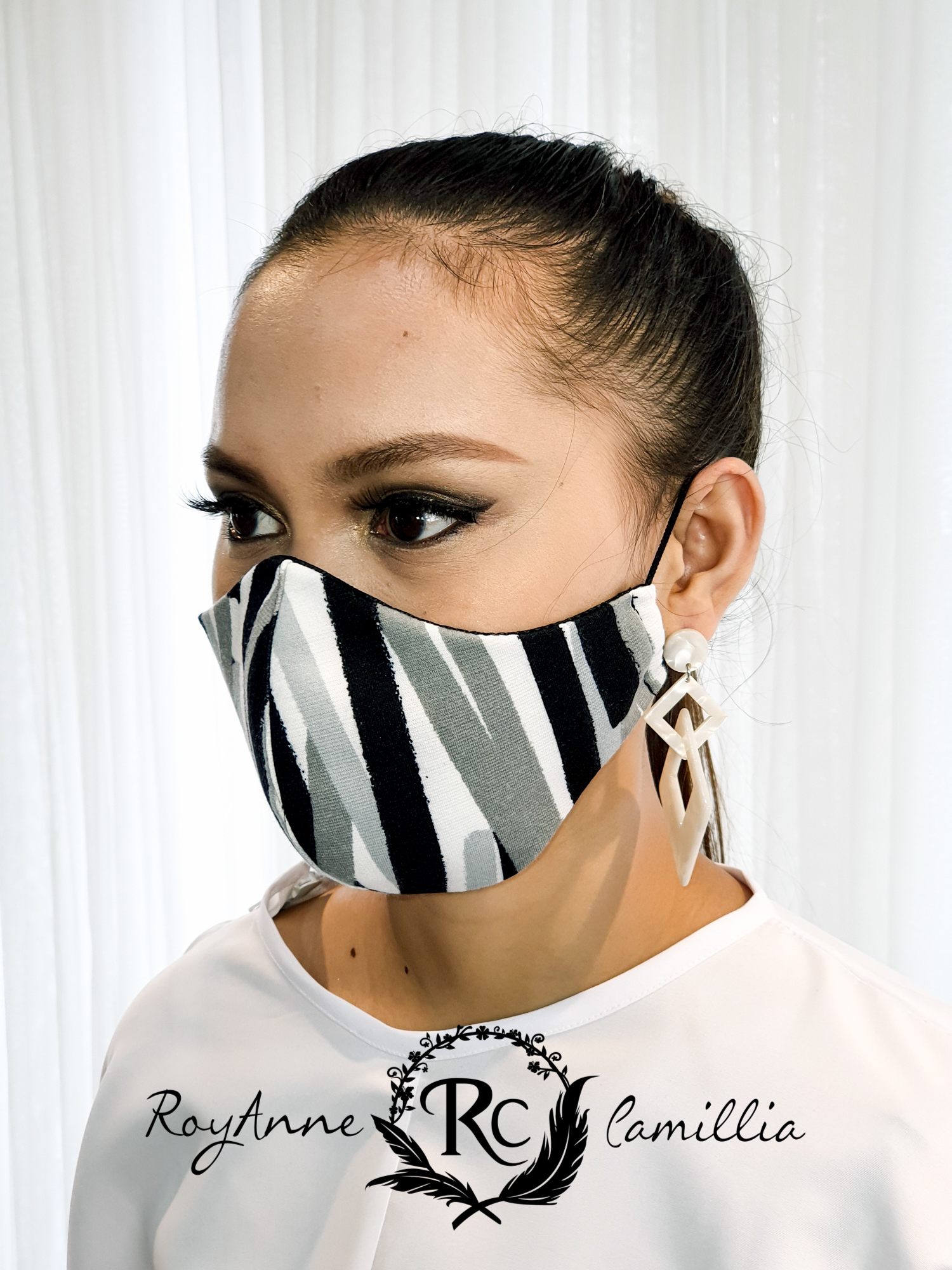 black and white stripe mask - ppe for new normal protect against covid 19